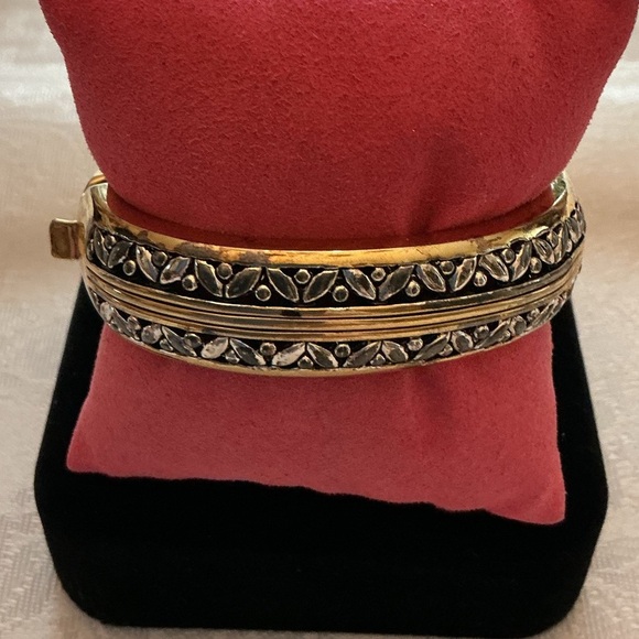 Silver and Gold Tone Hinged Bangle - Picture 2 of 5